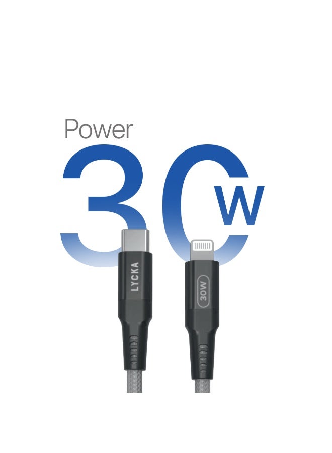 Lycka P Cord i30 – 30W PD Fast Charging USB-C to Lightning Cable, 1.5M Braided Design for iPhone & iPad – Black - Image 3